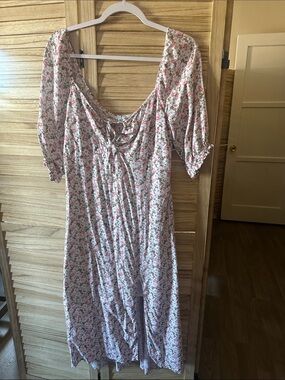 Hollister White Dress with Pink Floral Smocked Bodice